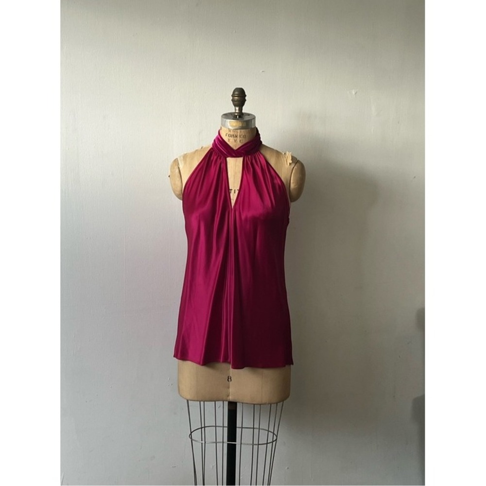 Elie Tahari Twisted Halter Silk top in Fuchsia Pink - Picture 1 of 4